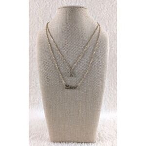 Gold Tone Layered Libra Necklace Zodiac Sign Pendant w/ Tiny Bee & Crystal Charm